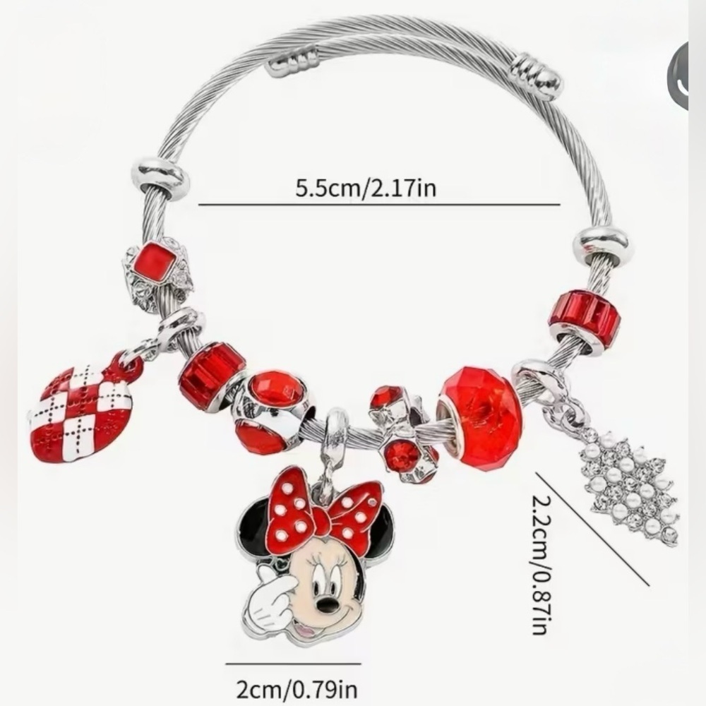 NWOT Minnie Mouse Beaded Charm Bracelet with Red Accents - Picture 9 of 9